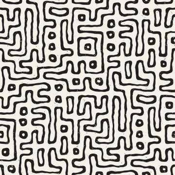Seamless pattern with maze lines. Monochrome abstract background. Vector hand 库存插图