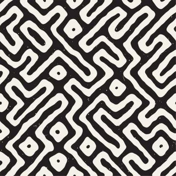 Seamless pattern with maze lines. Monochrome abstract background. Vector hand イラスト素材