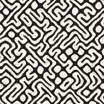 Seamless pattern with maze lines. Monochrome abstract background. Vector hand 스톡 일러스트