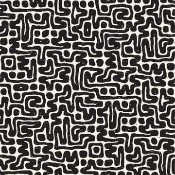 Seamless pattern with maze lines. Monochrome abstract background. Vector hand 스톡 일러스트