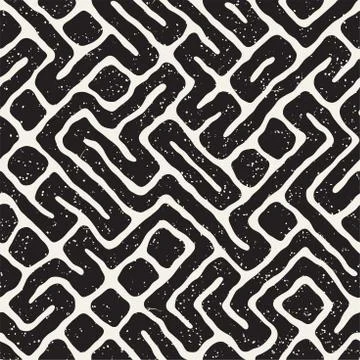Seamless pattern with maze lines. Monochrome abstract background. Vector hand 스톡 일러스트