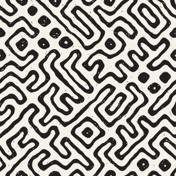 Seamless pattern with maze lines. Monochrome abstract background. Vector hand イラスト素材