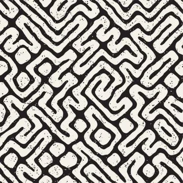 Seamless pattern with maze lines. Monochrome abstract background. Vector hand 库存插图