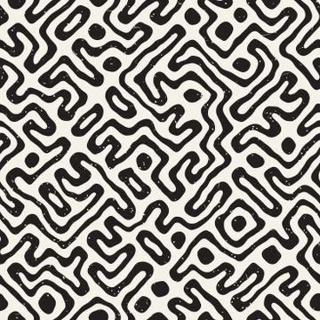 Seamless pattern with maze lines. Monochrome abstract background. Vector hand 스톡 일러스트