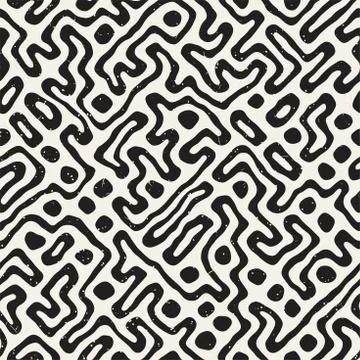 Seamless pattern with maze lines. Monochrome abstract background. Vector hand 库存插图