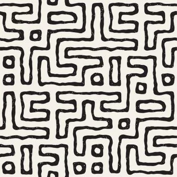Seamless pattern with maze lines. Monochrome abstract background. Vector hand 库存插图