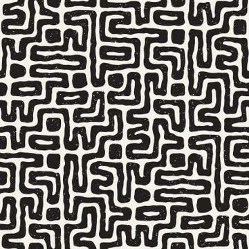 Seamless pattern with maze lines. Monochrome abstract background. Vector hand Illustrazione stock