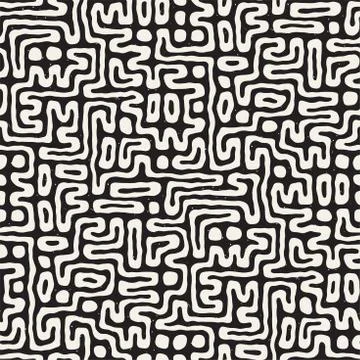 Seamless pattern with maze lines. Monochrome abstract background. Vector hand イラスト素材