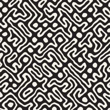 Seamless pattern with maze lines. Monochrome abstract background. Vector hand 스톡 일러스트