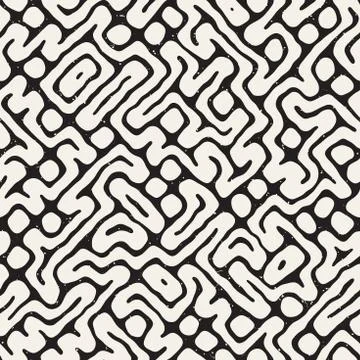 Seamless pattern with maze lines. Monochrome abstract background. Vector hand イラスト素材