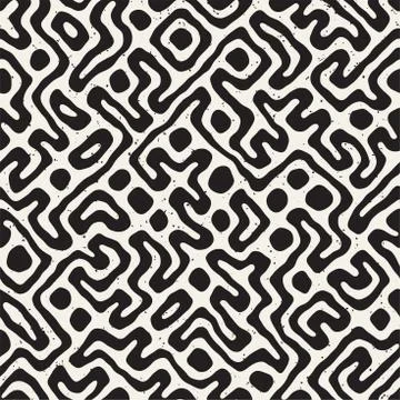 Seamless pattern with maze lines. Monochrome abstract background. Vector hand Stock Illustration