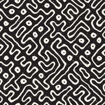 Seamless pattern with maze lines. Monochrome abstract background. Vector hand イラスト素材