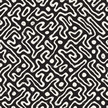 Seamless pattern with maze lines. Monochrome abstract background. Vector hand Illustrazione stock