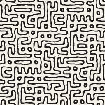 Seamless pattern with maze lines. Monochrome abstract background. Vector hand Illustrazione stock