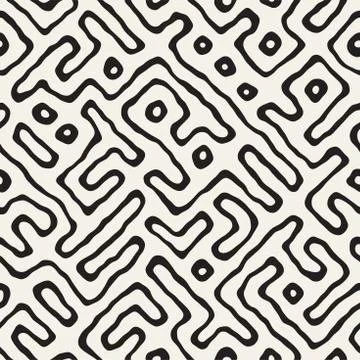 Seamless pattern with maze lines. Monochrome abstract background. Vector hand Illustrazione stock