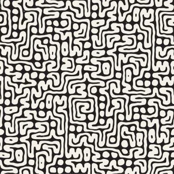 Seamless pattern with maze lines. Monochrome abstract background. Vector hand 스톡 일러스트