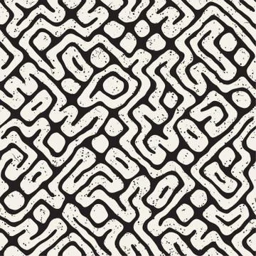 Seamless pattern with maze lines. Monochrome abstract background. Vector hand Illustrazione stock