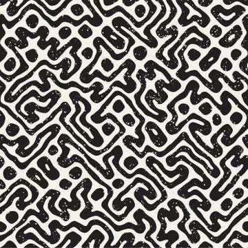 Seamless pattern with maze lines. Monochrome abstract background. Vector hand Stock Illustration