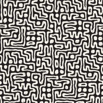 Seamless pattern with maze lines. Monochrome abstract background. Vector hand イラスト素材