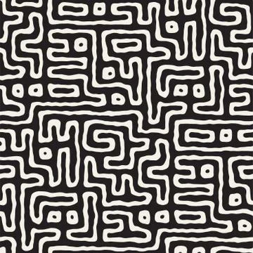 Seamless pattern with maze lines. Monochrome abstract background. Vector hand 库存插图