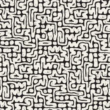 Seamless pattern with maze lines. Monochrome abstract background. Vector hand イラスト素材