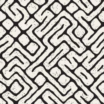 Seamless pattern with maze lines. Monochrome abstract background. Vector hand Illustrazione stock
