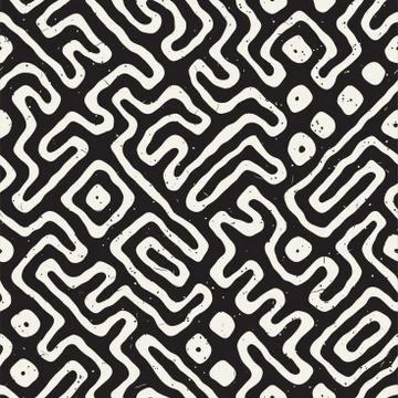 Seamless pattern with maze lines. Monochrome abstract background. Vector hand Stock Illustration