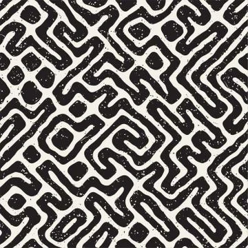 Seamless pattern with maze lines. Monochrome abstract background. Vector hand 스톡 일러스트