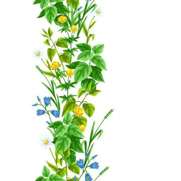 Seamless pattern with meadow flowers. Herbs and cereal grass. Beautiful Stock Illustration