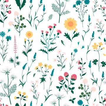 Seamless pattern with meadow flowers Stock Illustration