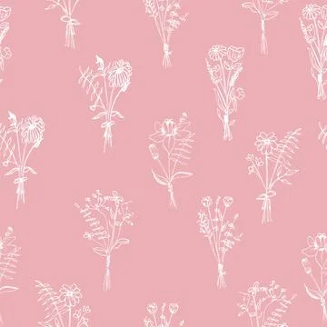 Seamless pattern of meadow flowers. Vector illustration on a white background Stock Illustration