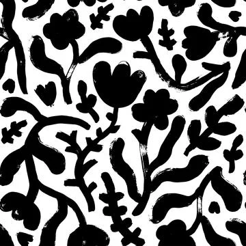 Seamless pattern with meadow hand drawn flowers. Stock Illustration