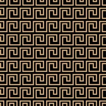 Seamless pattern meander ornament. Black and golden textile print. Greece vec Stock Illustration