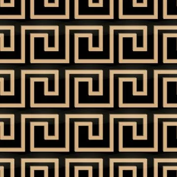 Seamless pattern meander ornament. Black and golden textile print. Greece vec Stock Illustration