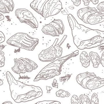 Seamless pattern of meat products Stock Illustration