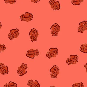 Seamless pattern meat steak grill cartoon vector Stock Illustration