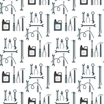 Seamless pattern of mechanic tools and engine oil, ideal for auto repair th.. 스톡 일러스트