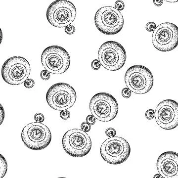 Seamless pattern mechanical pocket watch sketch hand drawn Stock Illustration