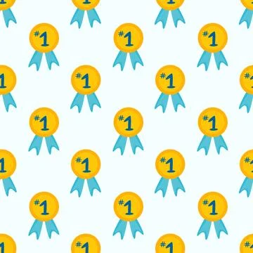 Seamless Pattern with Medal number one. Vector flat illustration. Stock Illustration