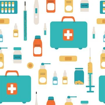 Seamless pattern of medical devices. Vector illustration on a white backgroun Stock Illustration