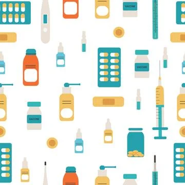 Seamless pattern of medical devices. Vector illustration on a white background Stock Illustration