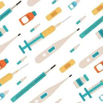 Seamless pattern of medical devices. Vector illustration on a white background. Stock Illustration