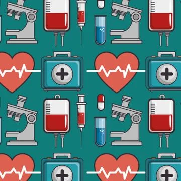 Seamless pattern with medical elements 스톡 일러스트