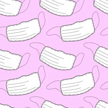Seamless pattern with medical face masks isolated on pink background. Virus p Stock Illustration