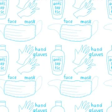 Seamless pattern with Medical personal protective equipment against coronavir Stock Illustration
