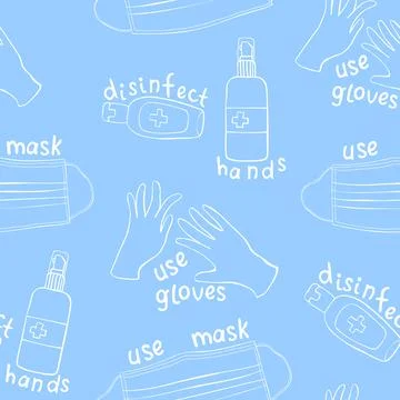 Seamless pattern with Medical personal protective equipment against coronavir Stock Illustration