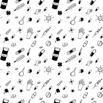 Seamless pattern medical set of items Stock Illustration