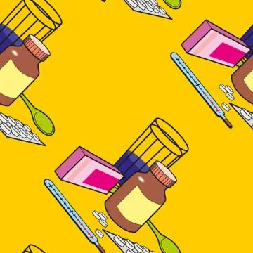 Seamless pattern with medications for colds and flu Illustrazione stock