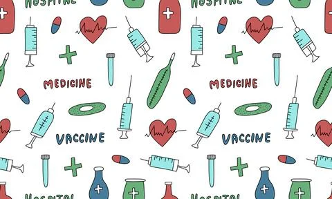 Seamless pattern with medicine items Stock Illustration