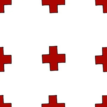 Seamless pattern medicine sign red cross treatment Stock Illustration